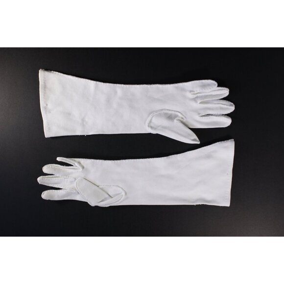 Long white felt beaded gloves size 6.5 - 7, vintage wedding bridal gloves 1950s - Picture 7 of 10